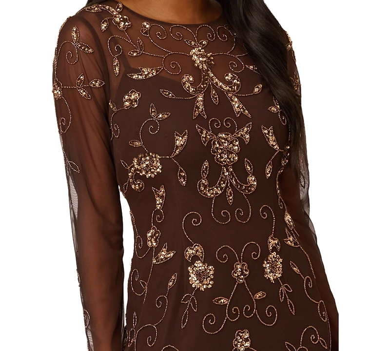 Adrianna Papell Petite Beaded Long Sleeve Dress