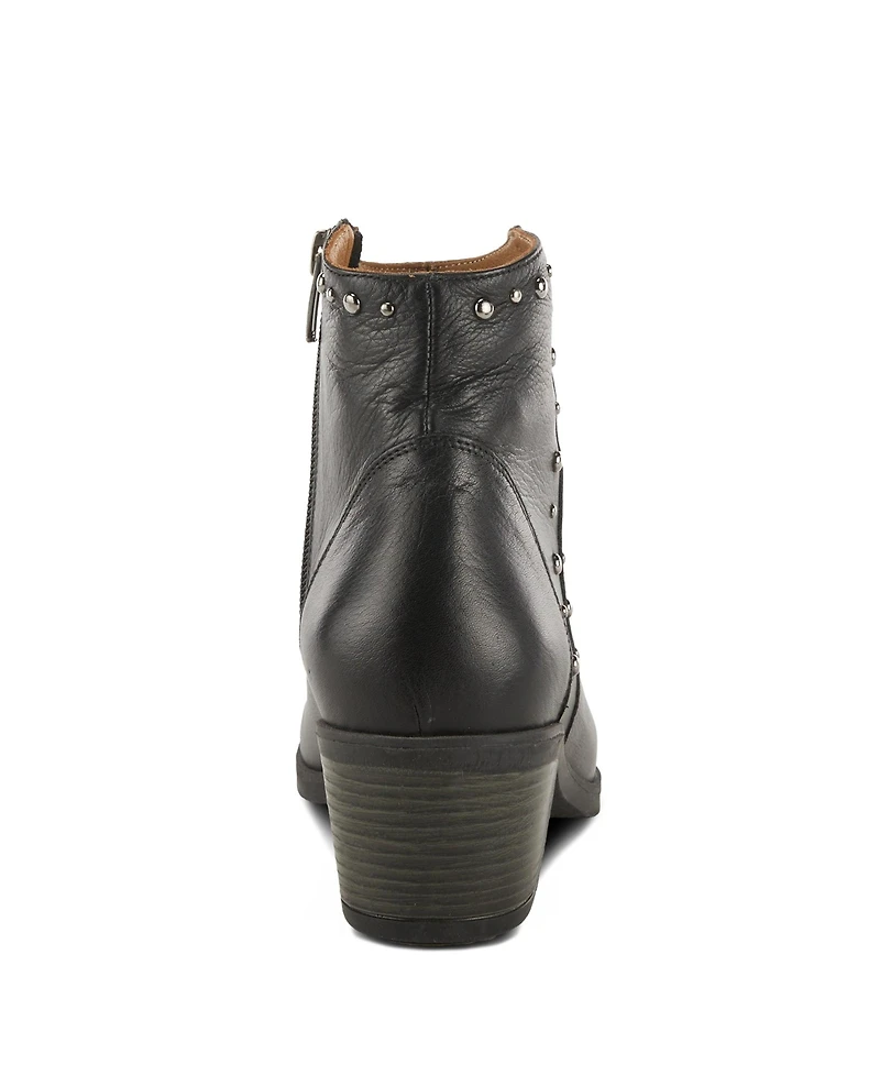 Azura Spring Step Wildwest Leather Western Bootie with Studded Detail and Inside Zipper