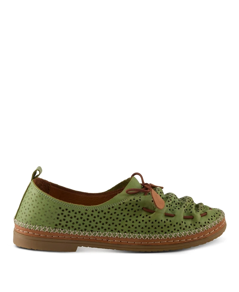 Spring Step Berna-perf Leather Perforated Slip-On Flats with Elastic Laces