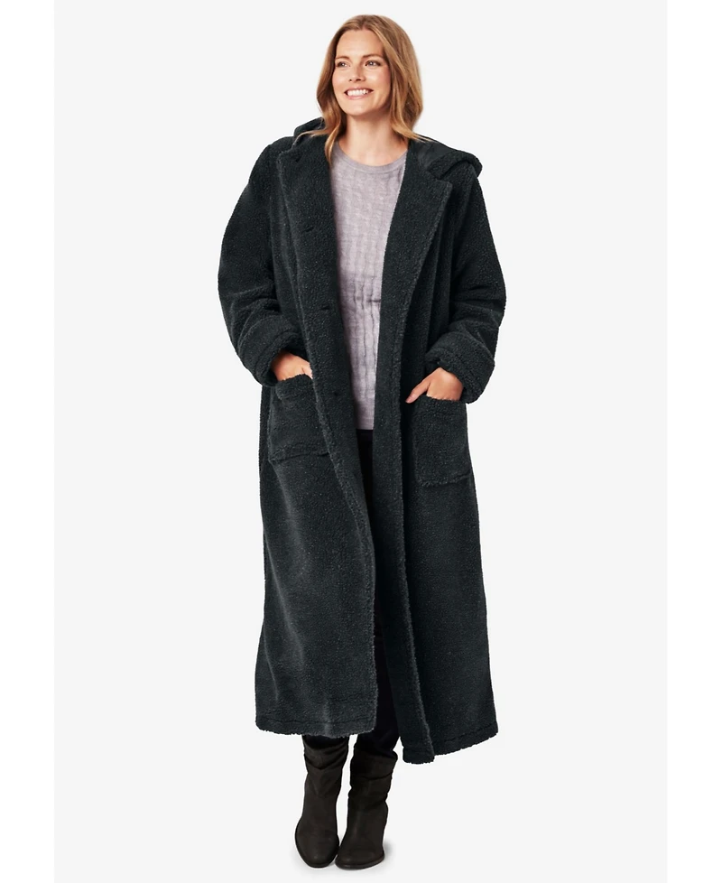 Woman Within Plus Size Long Hooded Berber Fleece Coat