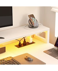 Aheaplus L-Shaped Computer Desk with Drawers and Monitor Shelf, Gaming Desks Led Strip