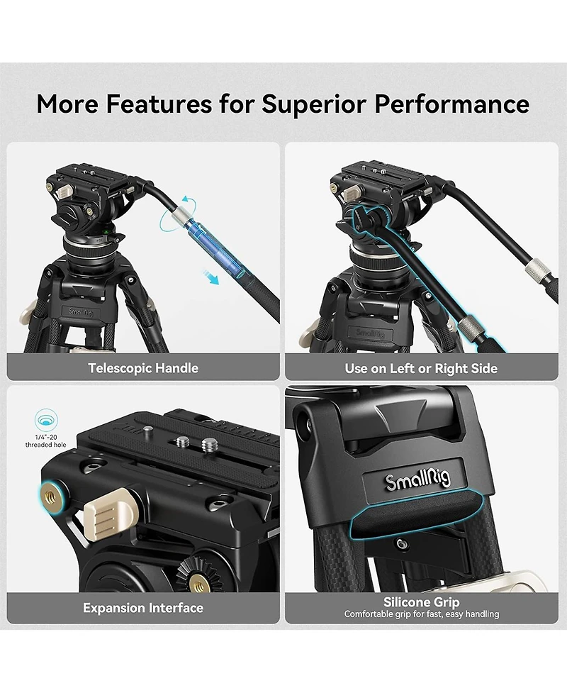 SmallRig FreeBlazer Ad-100 3-Section Heavy-Duty Carbon Fiber Tripod with Video Head