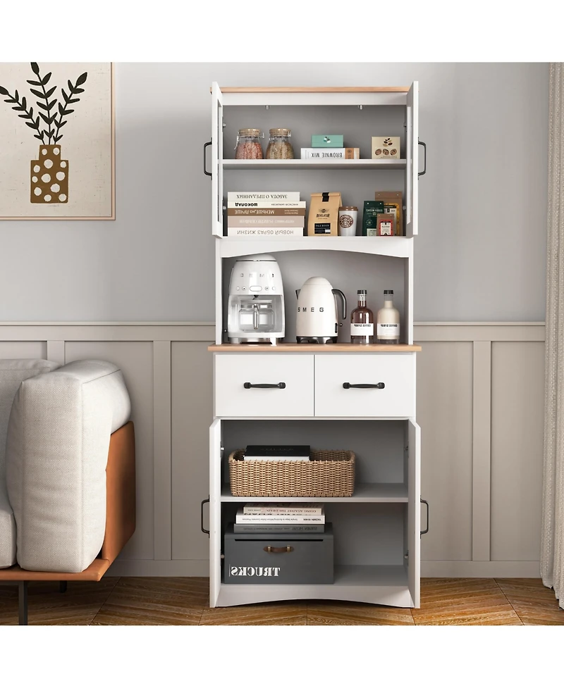 Casainc Wooden Kitchen Pantry Cabinet with Glass Doors and Storage Drawer