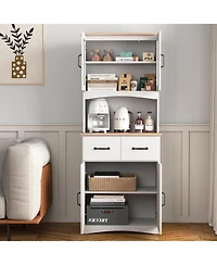 Casainc Wooden Kitchen Pantry Cabinet with Glass Doors and Storage Drawer