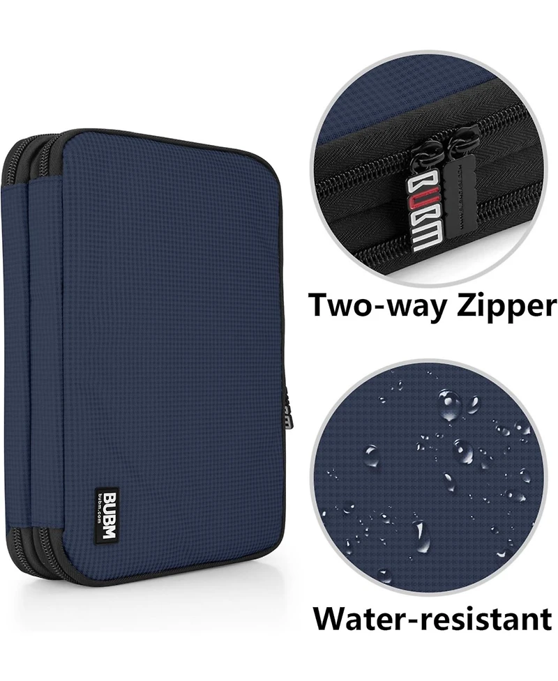 Bubm Dark Blue Electronics Organizer Bag - Medium Double Layer Travel Case for Cables, Usb Drives, Chargers, iPad Mini Accessories