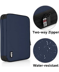 Bubm Dark Blue Electronics Organizer Bag - Medium Double Layer Travel Case for Cables, Usb Drives, Chargers, iPad Mini Accessories