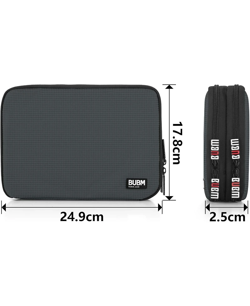 Bubm Gray Electronics Organizer - Medium Double Layer Travel Storage Bag for iPad Mini, Cables, Usb Drives, Chargers & Tech Accessories