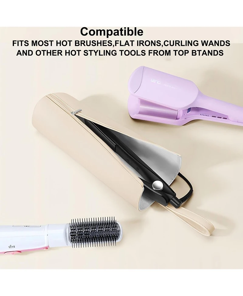 Bubm Beige Heat Resistant Hair Tool Organizer - 11.4”x3.5”x2.8” Travel Pouch for Curling Irons, Flat Irons & Straighteners
