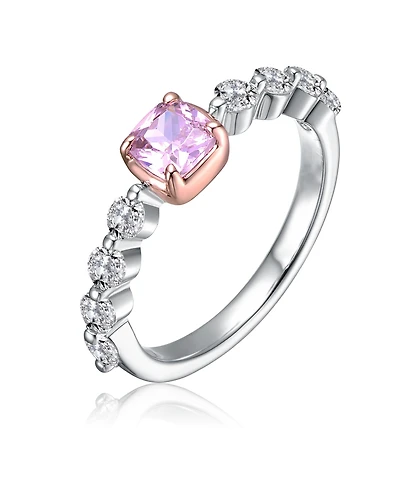Rachel Glauber Two Tone with Pink & Clear Cubic Zirconia Halo Ring