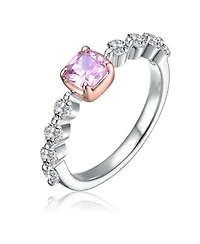Rachel Glauber Two Tone with Pink & Clear Cubic Zirconia Halo Ring