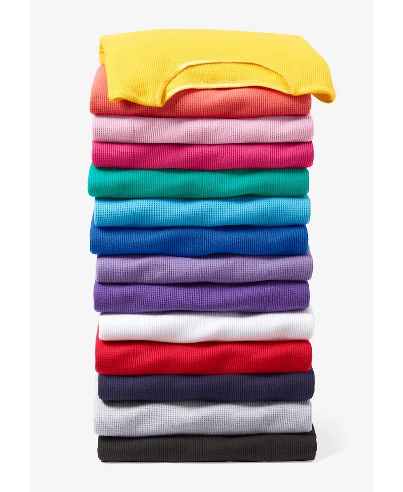 Woman Within Plus Waffle Thermal Satin Trim Tee