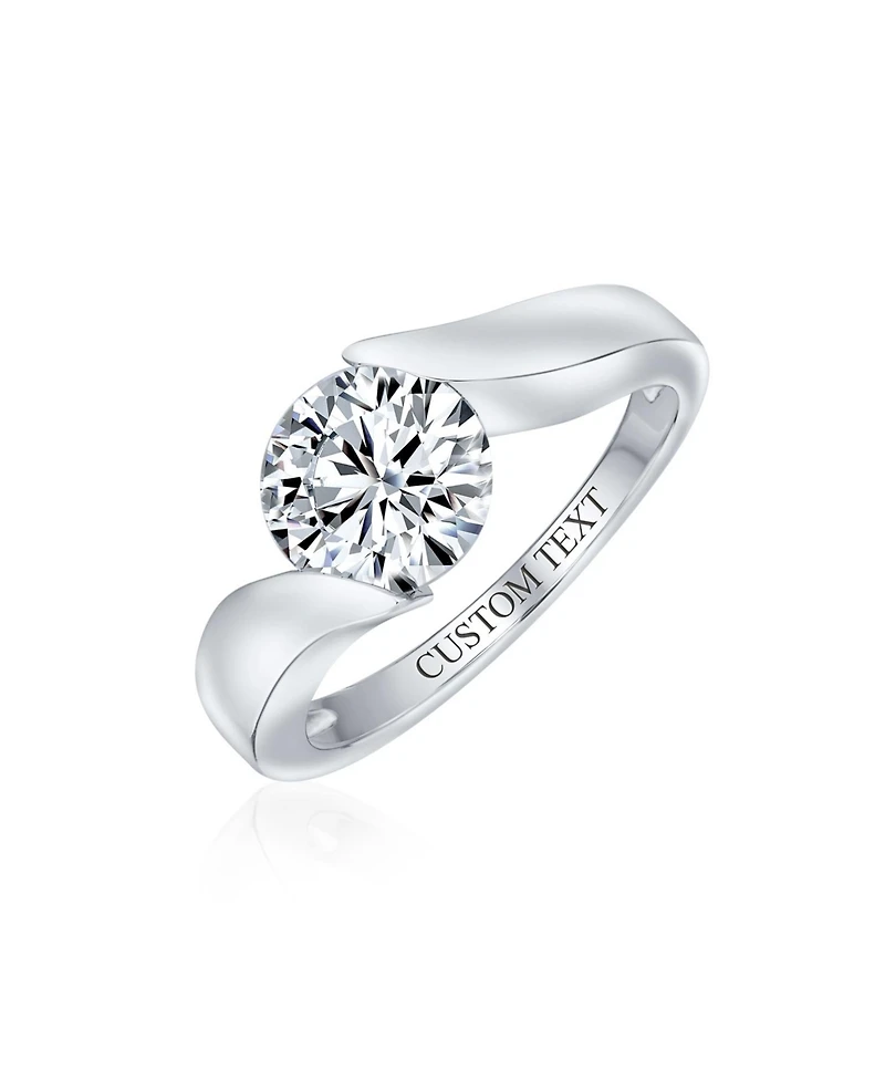 Bling Jewelry Modern 3CT Round Cz Tension Set Solitaire Promise Ring with Plain Band in Sterling Silver