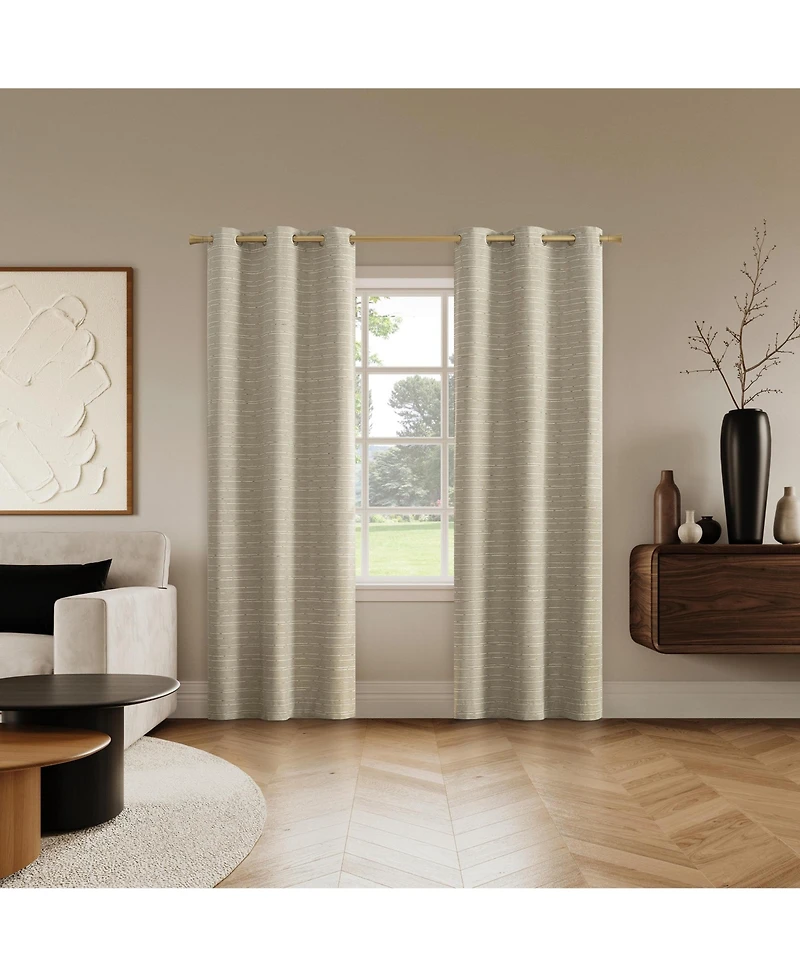Sun Zero Drayton Slub Detail Magnetic Closure 100% Blackout Grommet Curtain Panel Pair