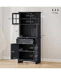 Slickblue Wooden Kitchen Storage Cabinet with Adjustable Shelves for Dining Room and Pantry