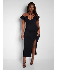 Rebdolls Women's Ruched Bodycon Midi Dress - Black