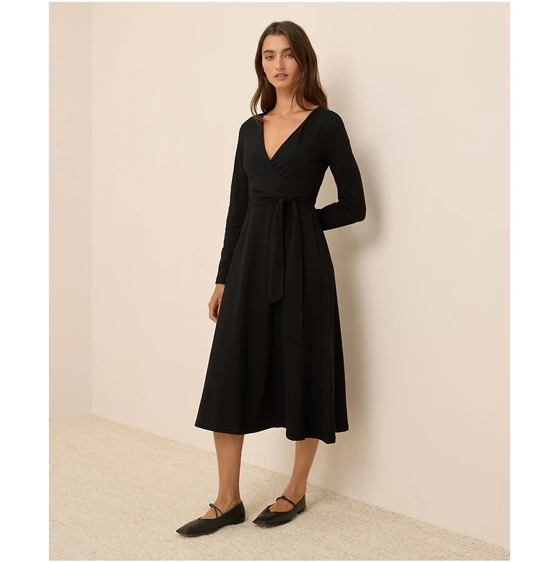Pact Women's Organic Cotton Fit & Flare Faux Wrap Dress