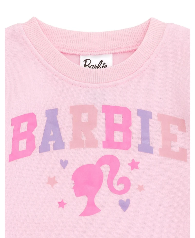 Barbie Toddler Girls Fleece Pullover Sweatshirt with Faux Fur Sleeves