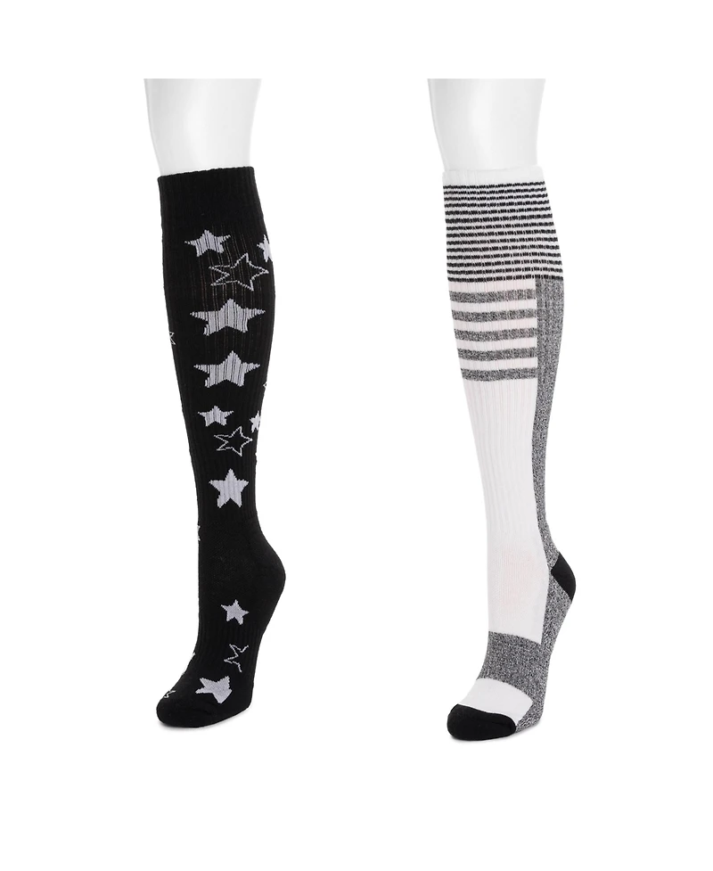 Muk Luks Women's 2 Pair Pack Cotton Compression Knee High Socks