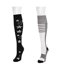 Muk Luks Women's 2 Pair Pack Cotton Compression Knee High Socks