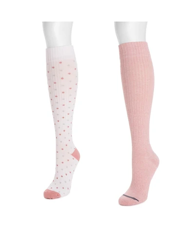 Muk Luks Women's 2 Pair Pack Cotton Compression Knee High Socks