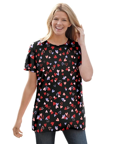 Woman Within Plus Perfect Printed Short-Sleeve Crewneck Tee