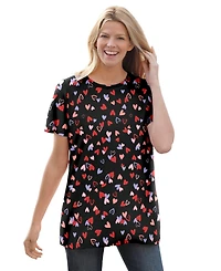 Woman Within Plus Perfect Printed Short-Sleeve Crewneck Tee