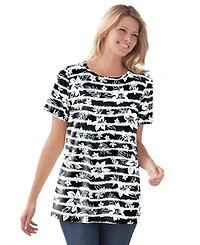 Woman Within Plus Perfect Printed Short-Sleeve Crewneck Tee