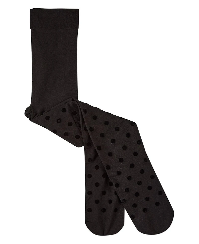 Memoi Girls Opaque Polka Dot Bow-Trimmed Flocked Tights
