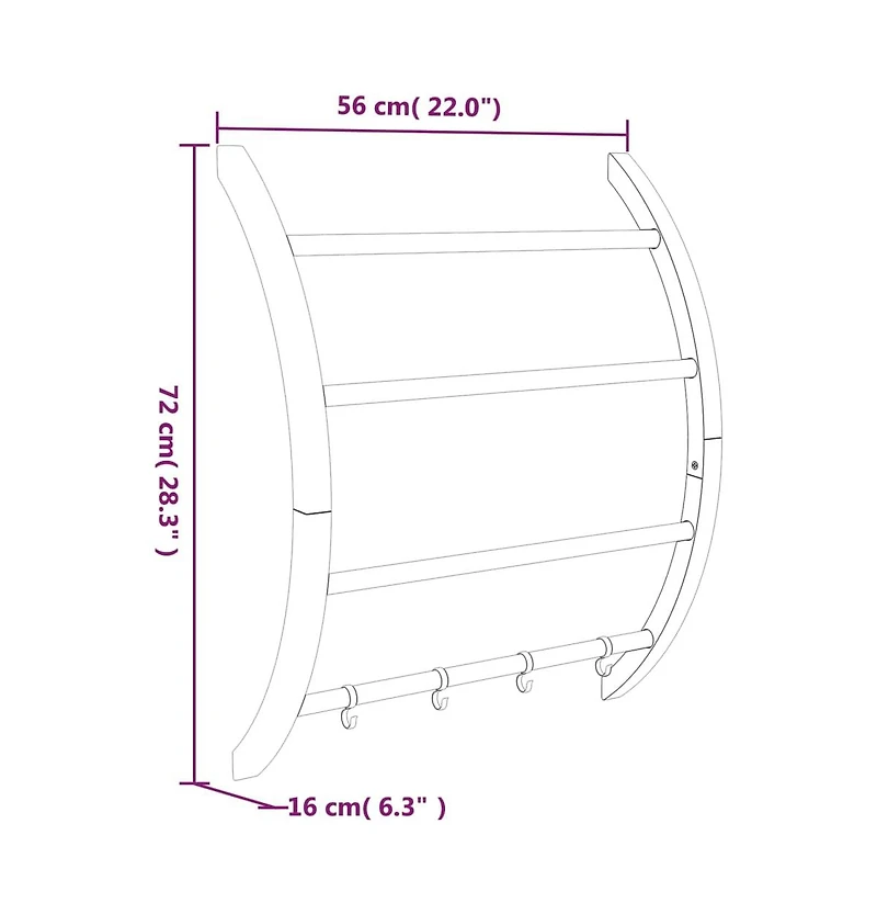 vidaXL Towel Rack with Hooks Silver 22"x6.3"x28.3" Aluminum