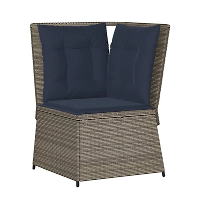 Patio Sofa Gray, Navy Blue Pe Rattan, Powder-Coated Steel Medium