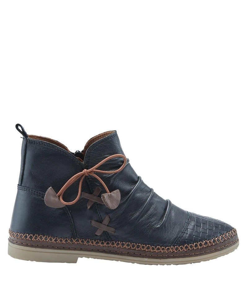Spring Step Pomeroy Leather Booties with Basketweave Toe and Lightweight Flexible Sole