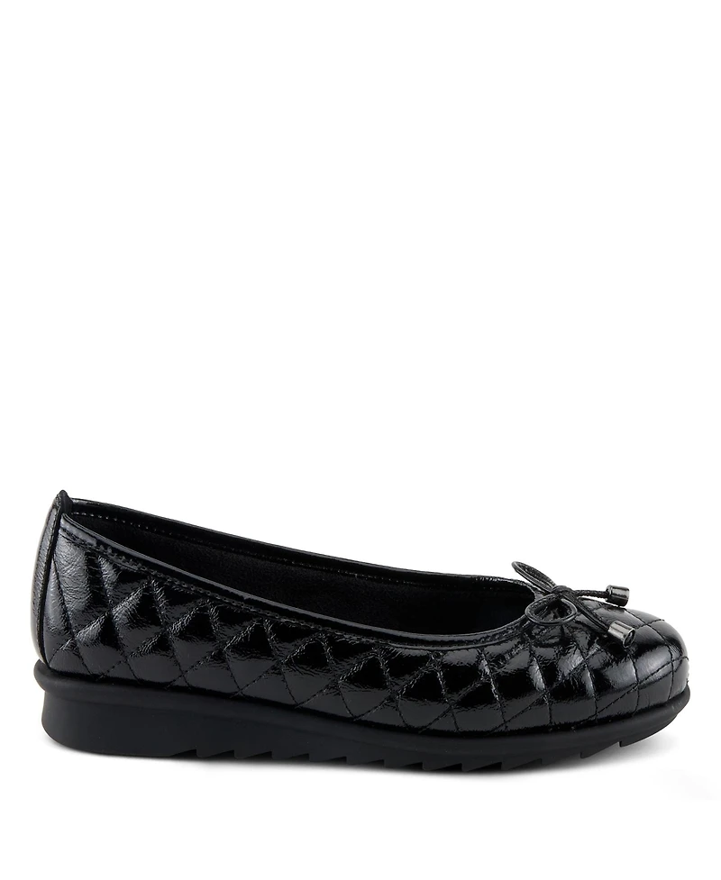 Spring Step Ballequina Quilted Leather Ballet Flat with Bow Detail and Removable Insole
