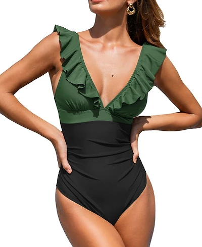 Cupshe Women's Ruffled Lace Up One Piece Swimsuits