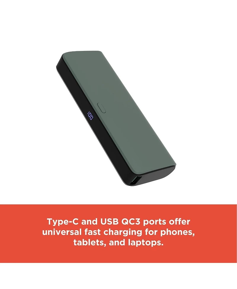 RadioShack Portable Slim Charger 20,000 mAh 74 Wh Gray With Led Display On Charge Level Usb A and Usb C Out QC3.0 and Usb C In Black 2309278
