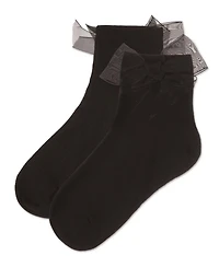MeMoi Big Girls Tulle-Bow-Trimmed Mercerized Cotton-Rich Ankle Sock