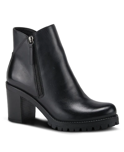 Azura Spring Step Dealey Leather Booties with Double Zippers and Lug Platform Sole
