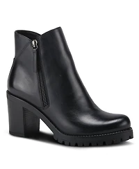 Azura Spring Step Dealey Leather Booties with Double Zippers and Lug Platform Sole