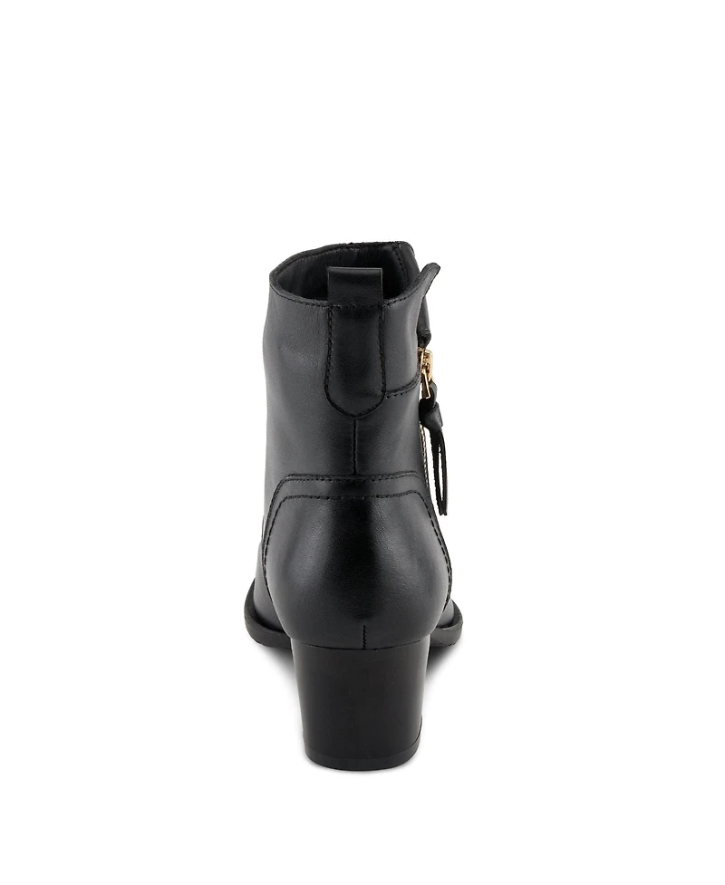 Azura Spring Step Nazca Leather Ankle Bootie with Gold Snap Button and Functional Zipper