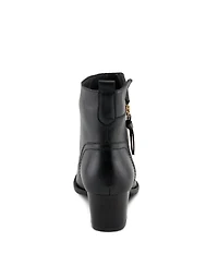 Azura Spring Step Nazca Leather Ankle Bootie with Gold Snap Button and Functional Zipper