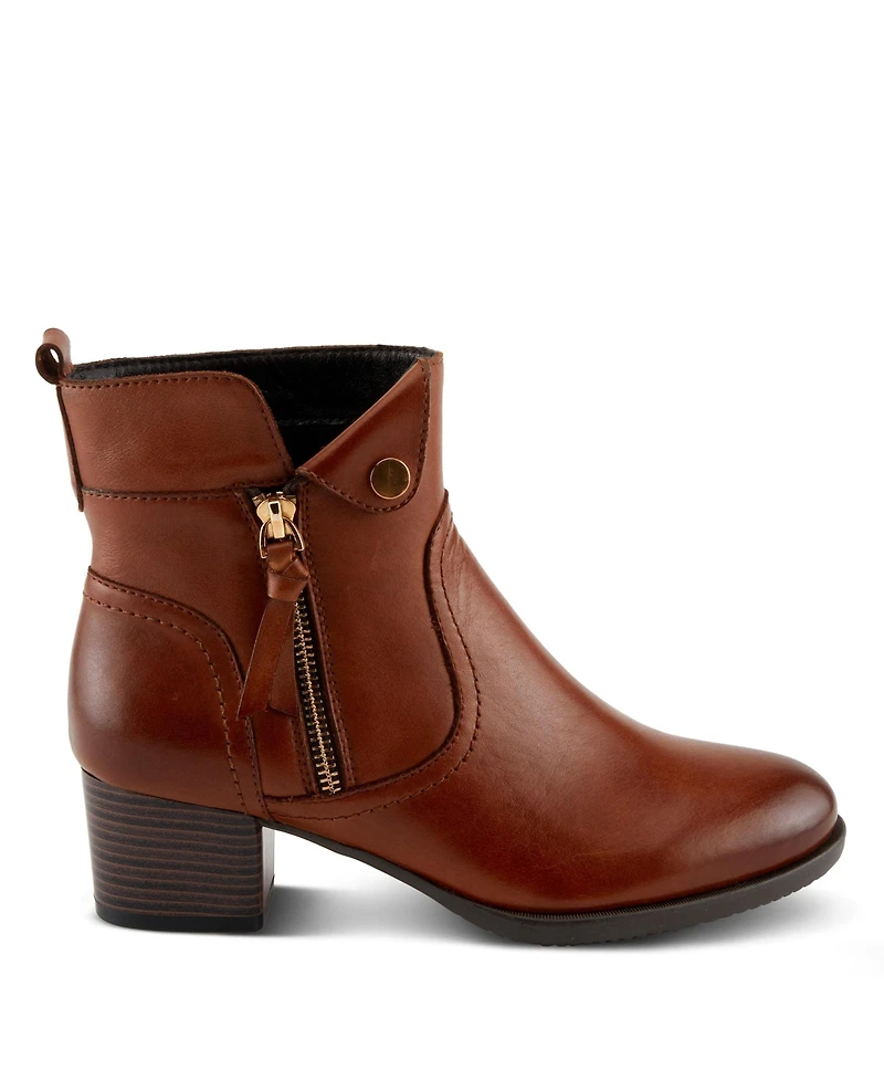 Azura Spring Step Nazca Leather Ankle Bootie with Gold Snap Button and Functional Zipper