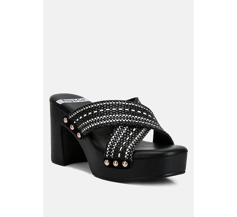 Finley Raffia High Block Heel Mules Women