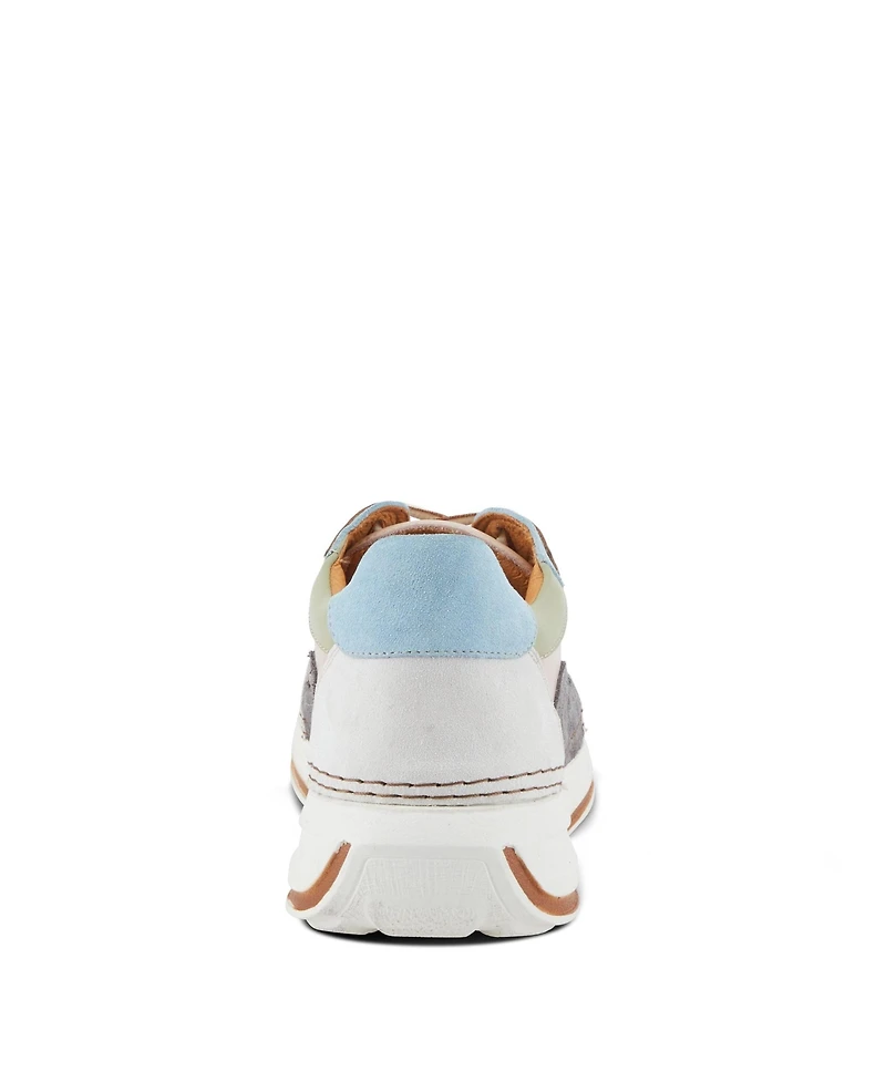 Spring Step Women's Booker Retro Leather Sneakers with Removable Insoles and Bold Suede Accents