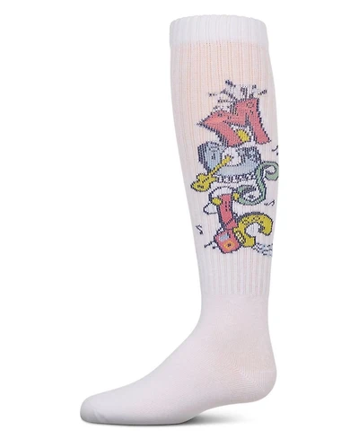 Memoi Big Girls Ribbed Cotton Blend "Graffiti Music" Knee Sock