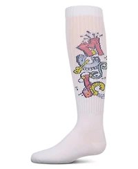 Memoi Big Girls Ribbed Cotton Blend "Graffiti Music" Knee Sock