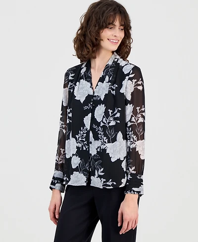 Anne Klein Women's Printed Button-Front Blouse