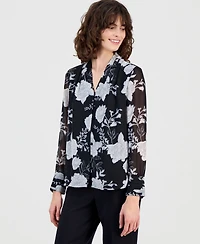 Anne Klein Women's Printed Button-Front Blouse