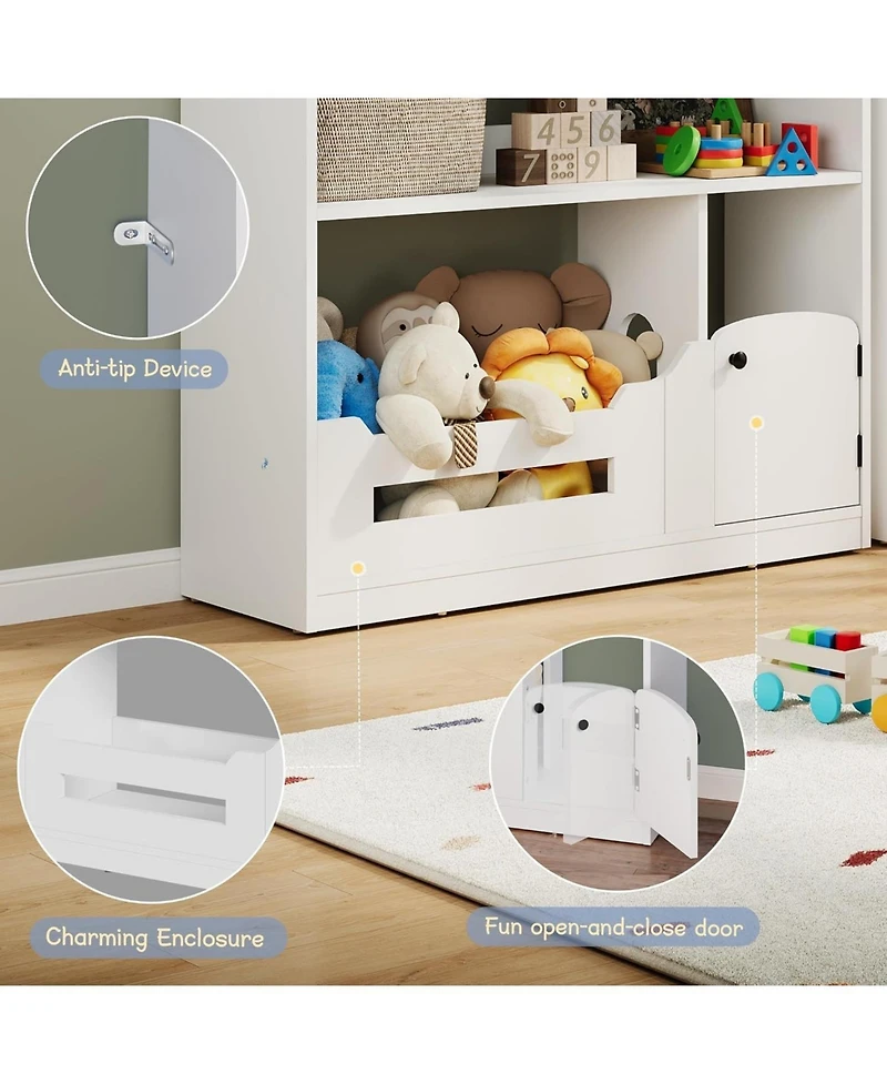 Kids Bookshelf and Toy Storage, Wooden Kids Bookcase with Motion Sensor Light, Dollhouse Bookcase for Playroom Bedroom Nursery Classroom