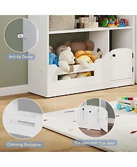 Kids Bookshelf and Toy Storage, Wooden Kids Bookcase with Motion Sensor Light, Dollhouse Bookcase for Playroom Bedroom Nursery Classroom