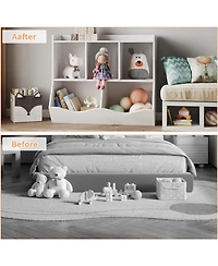 gaomon Stylish Wooden Toy Shelf, Toy Storage and Organization Shelf, Double-Layer Children's Bookshelf, Ideal for Game Rooms and Corridors, White