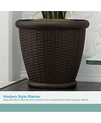 Suncast Willow 18" Plastic Decorative Wicker Patio Planter Pot, Java (3 Pack)